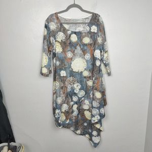 Bryn Walker Tunic Dress Womens Medium Dandelion Print Linen Blend Lagenlook
